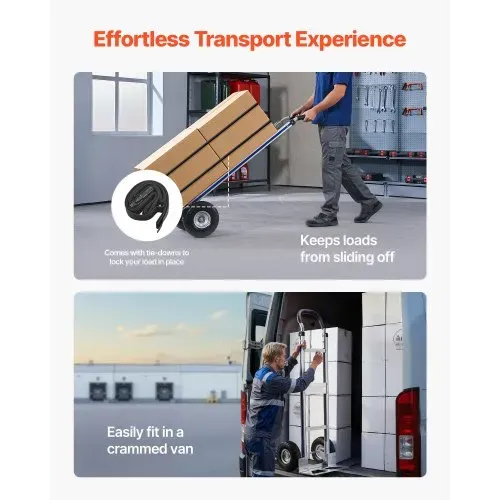 VEVOR Sackkarre, 227 kg Tragkraft, Schwerlast-Transportkarre mit Griff, Handkarre aus Aluminiumlegierung mit Zurrgurt, Stapelkarre für Umzüge nach Hause, ins Büro, ins Lager, 480x500x1340 mm – Bild 4