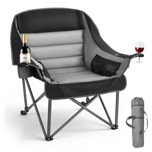 VEVOR Campingstuhl (Übergroß) Faltstuhl 204 kg Belastbar, Anglerstuhl mit zwei Getränke- und Weinglashaltern, Klappstuhl für Outdoor-Aktivitäten Angeln Grillen, Schwarz & Grau, 1 Stk. VEVOR Campingstuhl (Übergroß) Faltstuhl 204 kg Belastbar, Anglerstuhl mit zwei Getränke- und Weinglashaltern, Klappstuhl für Outdoor-Aktivitäten Angeln Grillen, Schwarz & Grau, 1 Stk.