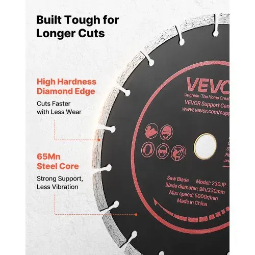 VEVOR 3 Stk. Diamanttrennscheiben 230mm, Diamant-Sägeblätter mit 22,2mm Bohrung & 10mm Segmenthöhe, Max. 5500 U/min Diamantscheiben für Trocken/Nass Schneiden, Trennscheibe für Beton Mauerwerk Stein – Bild 3