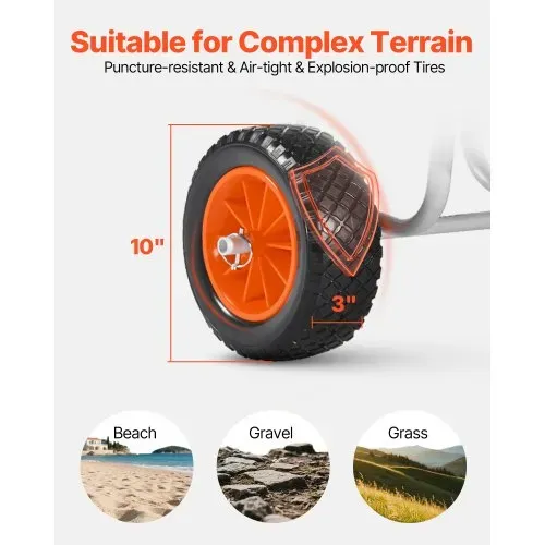 VEVOR Transportwagen, 68 kg, Stand Up Paddle Board Trolley mit 25,4 cm Vollgummireifen, Schaumstoffpolster, Spanngurt, ideale Transporthilfe für Paddleboard- und Surfboard, 520 x 500 x 680 mm – Bild 2