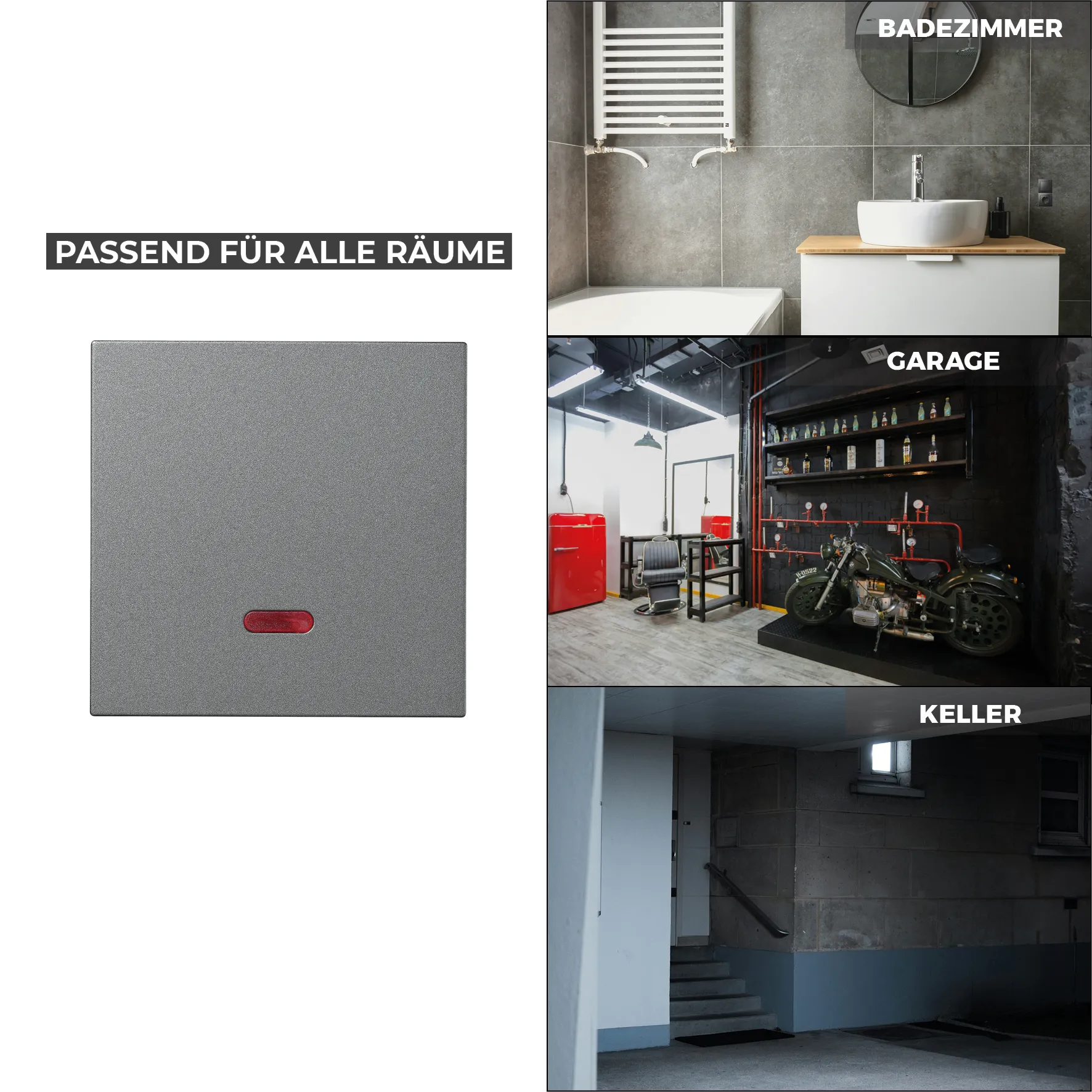 Schalter McPower ''Shallow'' 250V~/10A, UP, Orientierungsleuchte, Steckanschluss, anthrazit – Bild 5