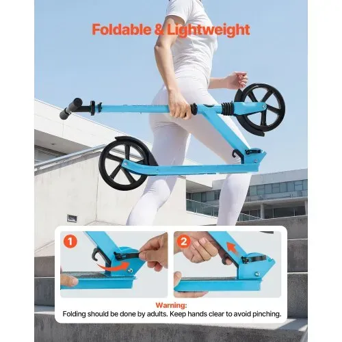 VEVOR Scooter (2 Räder) für Kinder ab 8 Jahren, Cityroller Kinderroller Straßenroller mit höhenverstellbarem Lenker & rutschfestem Deck, faltbarer Tretroller bis zu 100 kg, Schwarz + Blau – Bild 5