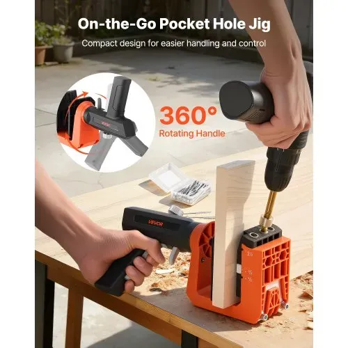 VEVOR Pocket Hole Jig, Taschenloch-Bohrschablone Set, 12,7, 19, 38,1 mm, 360° Drehbarer Griff, 260 Schrauben, C-Klemme, Anschlagring, Bohrer, Einfaches Spannen & Einstellen, Für Holzbearbeitung – Bild 2