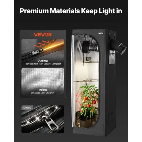 VEVOR Growzelt, 60x60x180 cm, Indoor-Pflanzenzelt mit Vollspektrum-LED-Zuchtlicht & Belüftungssystem, Growbox 600D hochreflektierendes Mylar, Zuchtzelte, Gewächshaus für Blumen & Gemüse – Bild 5