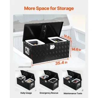 VEVOR Werkzeugkasten aus Aluminium für die Ladefläche, gestreifte Werkzeugkiste (899 x 370 x 370 mm) mit seitlichem Griff & ausziehbarem Regal, Aufbewahrungs-Organizer für Anhänger Schwarz VEVOR Werkzeugkasten aus Aluminium für die Ladefläche, gestreifte Werkzeugkiste (899 x 370 x 370 mm) mit seitlichem Griff & ausziehbarem Regal, Aufbewahrungs-Organizer für Anhänger Schwarz