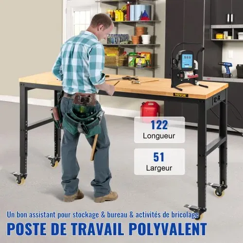 VEVOR Höhenverstellbare Werkbank 122 x 51 x 79 – 104 cm Spanntisch, 720 kg Gewichtskapazität Arbeitstisch, Braun Klappbare Werkzeugbank aus Kaltgewalzter Stahl, Multifunktionswerktisch für Werkstatt VEVOR Höhenverstellbare Werkbank 122 x 51 x 79 – 104 cm Spanntisch, 720 kg Gewichtskapazität Arbeitstisch, Braun Klappbare Werkzeugbank aus Kaltgewalzter Stahl, Multifunktionswerktisch für Werkstatt