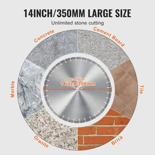 VEVOR 3 Stk. Diamantsägeblatt Betonsägeblatt 35 cm für Nass- oder Trockenarbeiten, 12 mm Diamantsegmentsägeblatt mit flachen Zähnen, Mittellochdurchmesser 25,4 mm, für Beton, Zementplatten, Fliesen – Bild 4