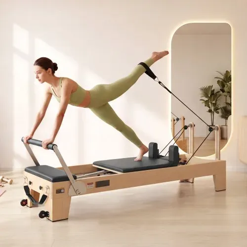 VEVOR Pilates Reformer Gerät 214 cm aus Ahornholz 181 kg Belastbarkeit für Heim-Fitnessstudios, Leises Gleiten, Verstellbare Kopfstütze, mit Pilates-Box, Jumpboard, Fußplattform und Fußschlaufen – Bild 7
