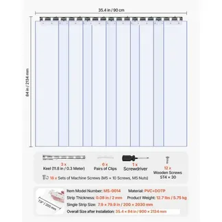 VEVOR Streifenvorhang, 213,4 cm Höhe x 96,5 cm Breite, 0,2 cm Dicke, 6 Stück transparenter PVC-Streifen-Türvorhang, Gefrierschrankvorhang, Kunststoff-Türstreifen für begehbare Gefrierschränke, Kühlschränke und Lagertüren, mit 50 % Überlappung VEVOR Streifenvorhang, 213,4 cm Höhe x 96,5 cm Breite, 0,2 cm Dicke, 6 Stück transparenter PVC-Streifen-Türvorhang, Gefrierschrankvorhang, Kunststoff-Türstreifen für begehbare Gefrierschränke, Kühlschränke und Lagertüren, mit 50 % Überlappung