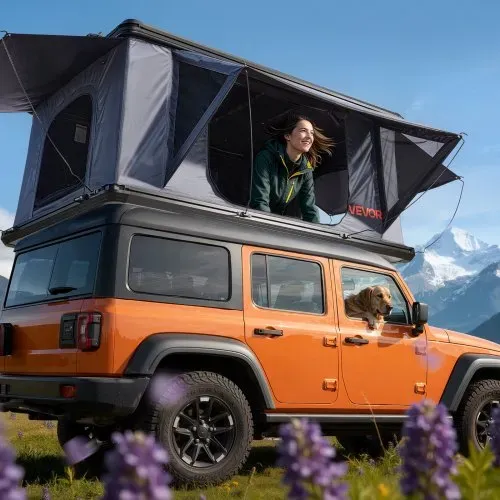 VEVOR Autodachzelt Hartschalen für 2-3 Personen, Campingzelt aus Aluminium mit Dreifarbiger LED-Beleuchtung & 2 Fenstern, Wasserfest & Windicht, für Jeep SUV Pickup 212 x 132 x 95 cm (Aufgeklappt) – Bild 7