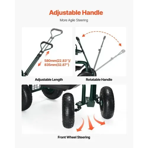 VEVOR Mobiler Gartensitz 810x480x690/770 mm, Gartenrollsitz mit höhenverstellbarer & um 360° drehbarer Sitzfläche, Tragkraft 180 kg, Rückenlehne & Werkzeugaufbewahrung, für Garten, Hof, Terrasse – Bild 2