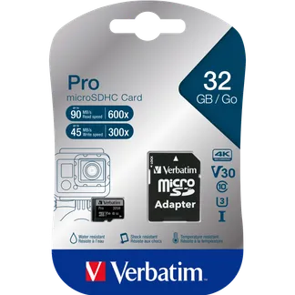 Micro SDHC Card Verbatim “PRO“ 32GB, U3, inkl. SD-Adapter Micro SDHC Card Verbatim “PRO“ 32GB, U3, inkl. SD-Adapter