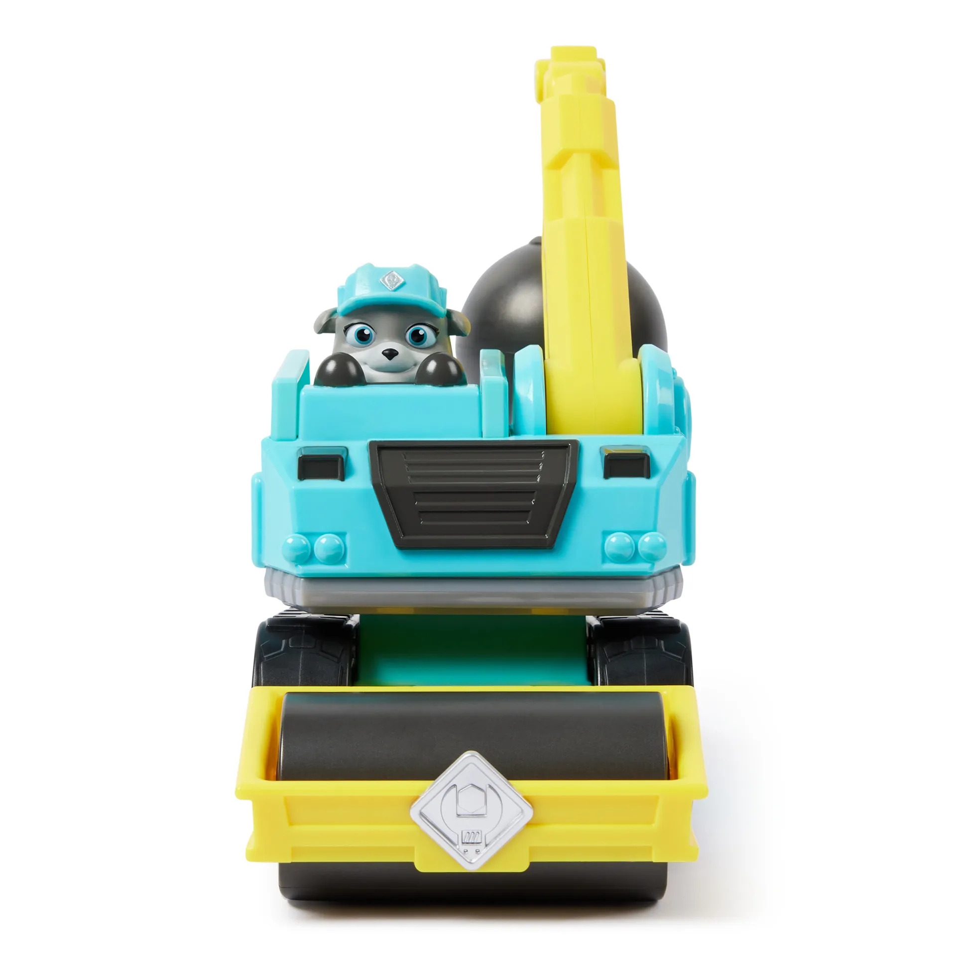 Rubble & Crew Rubble und Crew - Abrissbirnen-Baufahrzeug (Basis Fahrzeug) mit Motor-Figur, bewegliche Abrisskugel und Asphaltfertiger, authentisches Spielzeug aus TV-Serie, für Kinder ab 3 Jahren – Bild 7