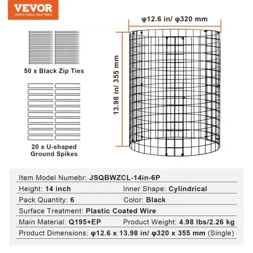 VEVOR 6er-Pack Pflanzenschutz vor Tieren, 32 cm Durchmesser x 35 cm Höhe, Pflanzenschutz aus Hühnerdraht, Pflanzenkäfige für Pflanzen im Freien, Blumen und Gemüse, hält Hasen, Hühner und Eichhörnchen fern, 18-teiliges Metallgeflecht – Bild 6