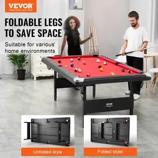 VEVOR Billardtisch, 2,13 m Pooltisch, Zusammenklappbarer Platzsparender Tisch, Billardtisch-Set inkl. Bällen, Queues, Kreide, Schwarz, Perfekt für Familienspielzimmer für Kinder und Erwachsene VEVOR Billardtisch, 2,13 m Pooltisch, Zusammenklappbarer Platzsparender Tisch, Billardtisch-Set inkl. Bällen, Queues, Kreide, Schwarz, Perfekt für Familienspielzimmer für Kinder und Erwachsene