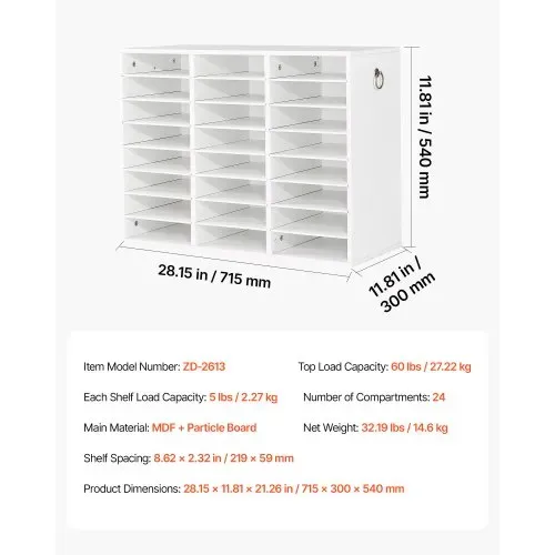 VEVOR Dokumentenablage Holz Schreibtisch Organizer mit 24 Fächern Weiß, Ablagefach für Standard-A4-Dokumente Akten & Papiere, mit Verstellbaren Einlegböden für Büro, Zuhause & Klassenzimmer, MDF – Bild 6