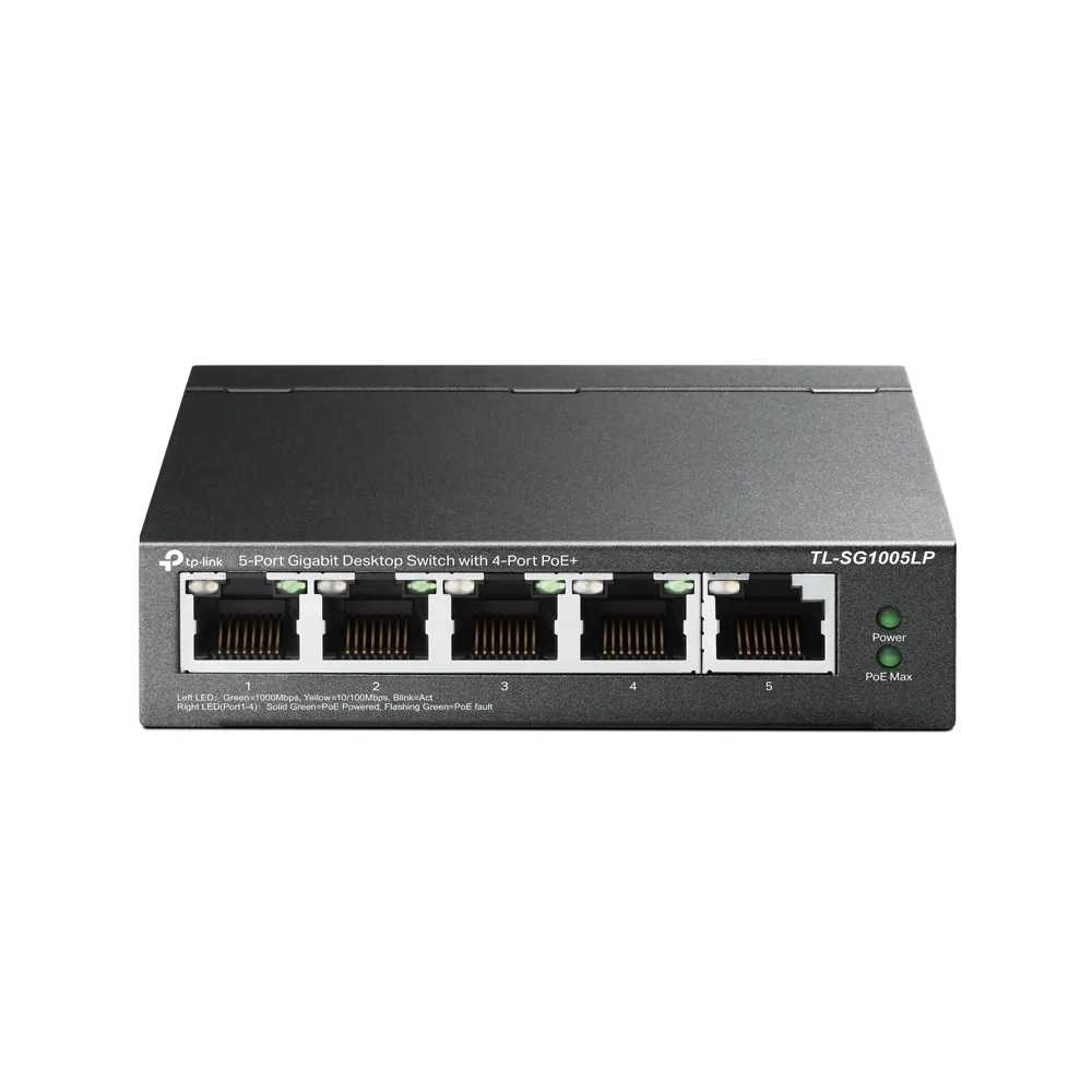TP-Link 5-Port-Gigabit-Desktop-Switch mit 4-Port-PoE+ TP-Link 5-Port-Gigabit-Desktop-Switch mit 4-Port-PoE+