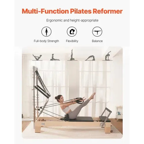 VEVOR Pilates Reformer Maschine aus Holz für Fitnessstudio zu Hause, Krafttrainingsgerät mit doppeltem Widerstand, Reformer-Box, Sprungbrett, für Fortgeschrittene und Anfänger, bis zu 181,44 kg – Bild 5
