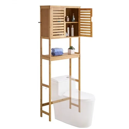 VEVOR Toilettenschrank Badezimmerschrank mit Doppeltür & verstellbarem Regal, platzsparender 3-stöckiger Badschrank über der Toilette mit offenem Regal, 65x27x175 cm Aufbewahrungsschrank Natur VEVOR Toilettenschrank Badezimmerschrank mit Doppeltür & verstellbarem Regal, platzsparender 3-stöckiger Badschrank über der Toilette mit offenem Regal, 65x27x175 cm Aufbewahrungsschrank Natur
