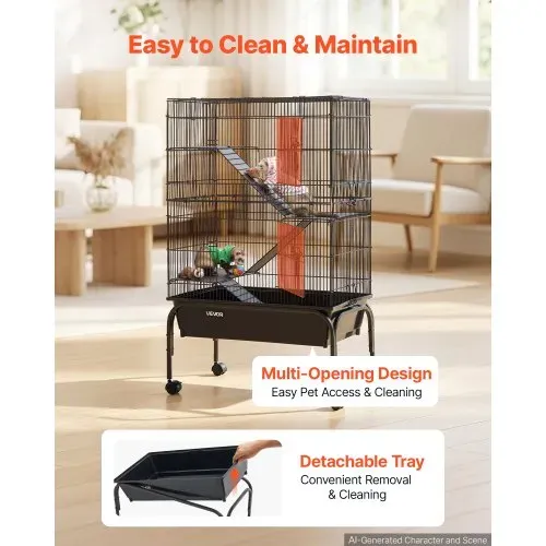 VEVOR Kleintierkäfig Metall Frettchenkäfig Kleintiergehege 63x36x101 cm, Frettchen Chinchillas Gleithörnchen Meerschweinchen & Kaninchen 3-Stöckig 13,97 mm Drahtabstand Feststellbare Schwenkrolle – Bild 5