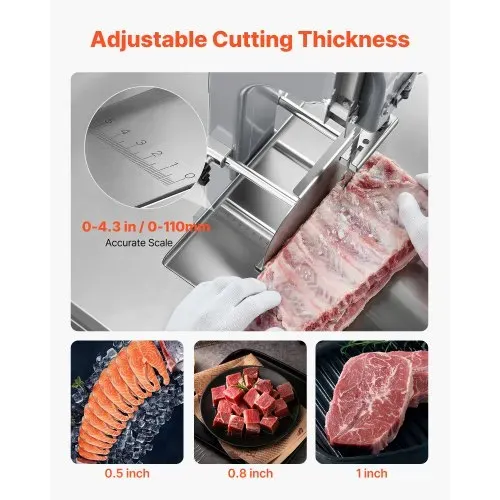 VEVOR Kommerzielle elektrische Fleischbandsäge Knochenschneidemaschine, 650 W Tisch-Knochensäge, 315 x 460 mm Werkbank, Gefrierfleischschneider für Schweinefleisch Rindfleisch Silber – Bild 3