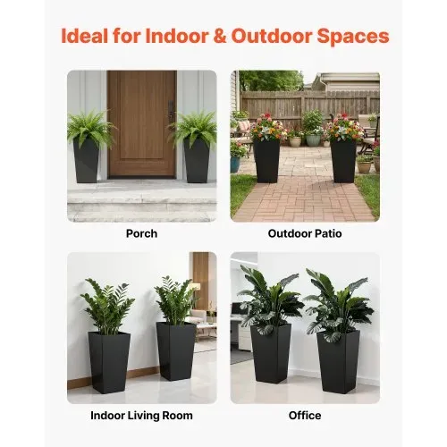 VEVOR Pflanztopf 300x300x550 mm 2er-Set, Blumentopf, Blumenkübel, PP-Pflanzgefäß, Planzkübel, Pflanzkasten mit Innentopf, Geeignet für Zimmer- & Gartenpflanzen, Schwarz – Bild 5
