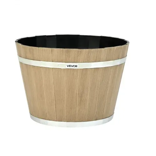 VEVOR Blumentöpfe 300 x 210 mm, 4er-Pack Whiskyfass-Pflanzgefäße mit Drainagelöchern, Kunststoff-Pflanztopf im Weinfass-Design für Pflanzen im Innen- & Außenbereich, Garten, Zuhause, Braun – Bild 8