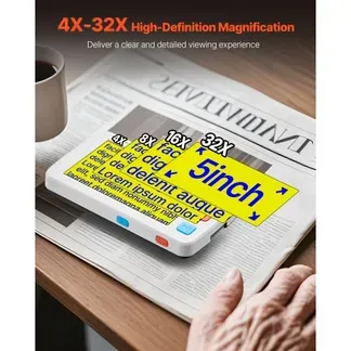VEVOR Tragbare digitale Lupe, 5 Zoll HD Leselupe, Lesehilfe für Sehschwäche, 4- bis 32-facher Zoom, mit 17 Farbmodi, AV-Ausgang, klappbarem Griff, LCD-Bildschirm mit 5 Helligkeitsstufen VEVOR Tragbare digitale Lupe, 5 Zoll HD Leselupe, Lesehilfe für Sehschwäche, 4- bis 32-facher Zoom, mit 17 Farbmodi, AV-Ausgang, klappbarem Griff, LCD-Bildschirm mit 5 Helligkeitsstufen