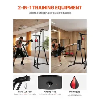VEVOR 2 in 1 Boxsackständer Trainingsgerät Sandsackgestell aus Stahl, höhenverstellbare Boxsackhalterung (65 kg belastbar), Fitnessgerät Standboxtrainer für Fitness-Studio Boxing Schwarz VEVOR 2 in 1 Boxsackständer Trainingsgerät Sandsackgestell aus Stahl, höhenverstellbare Boxsackhalterung (65 kg belastbar), Fitnessgerät Standboxtrainer für Fitness-Studio Boxing Schwarz