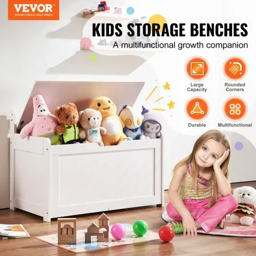 VEVOR Kindersitzbank Spielzeug Aufbewahrungsbank, Sitzbank mit Stauraum Kinder Spielzeugkiste, Spielzeug Aufbewahrung, Spielzeugkiste mit Klappdeckel und Rückenlehne, 830 x 455 x 609 mm Weiß VEVOR Kindersitzbank Spielzeug Aufbewahrungsbank, Sitzbank mit Stauraum Kinder Spielzeugkiste, Spielzeug Aufbewahrung, Spielzeugkiste mit Klappdeckel und Rückenlehne, 830 x 455 x 609 mm Weiß