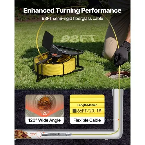 VEVOR Kanalkamera, 30 m, selbstnivellierende Rohrkamera mit 4,3 Zoll-HD-Display, wasserdichte (IP68) Inspektionskamera mit Beleuchtung (12 LEDs & 16-GB-Speicherkarte) für Abwasserleitungen & -rohre – Bild 4