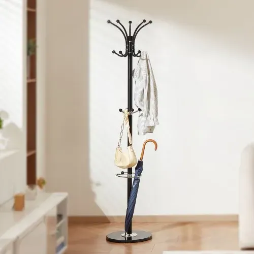 VEVOR Garderobenständer, 176 cm, Kleiderständer mit Schirmhalter, stabiler Marmorsockel und 14 Haken, Jackenständer für Eingangsbereich, Wohnzimmer, Kleiderbügel für Hüte, Schals, Taschen – Bild 7