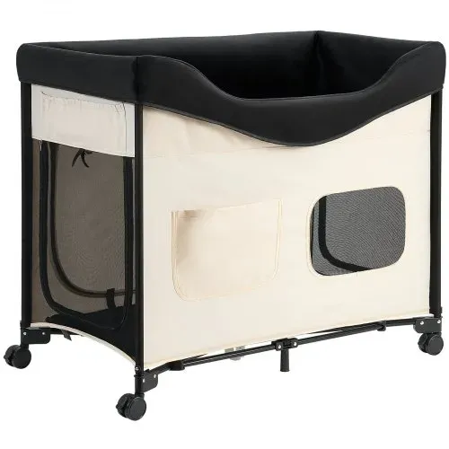 VEVOR erhöhtes Haustierbett (XL), faltbare Hundeliege mit 600D Oxford-Stoff & holländischem Samt, tragbares erhöhtes Kinderbett mit Rädern & seitlichen Aufbewahrungstaschen & Tragetasche, Beige – Bild 9