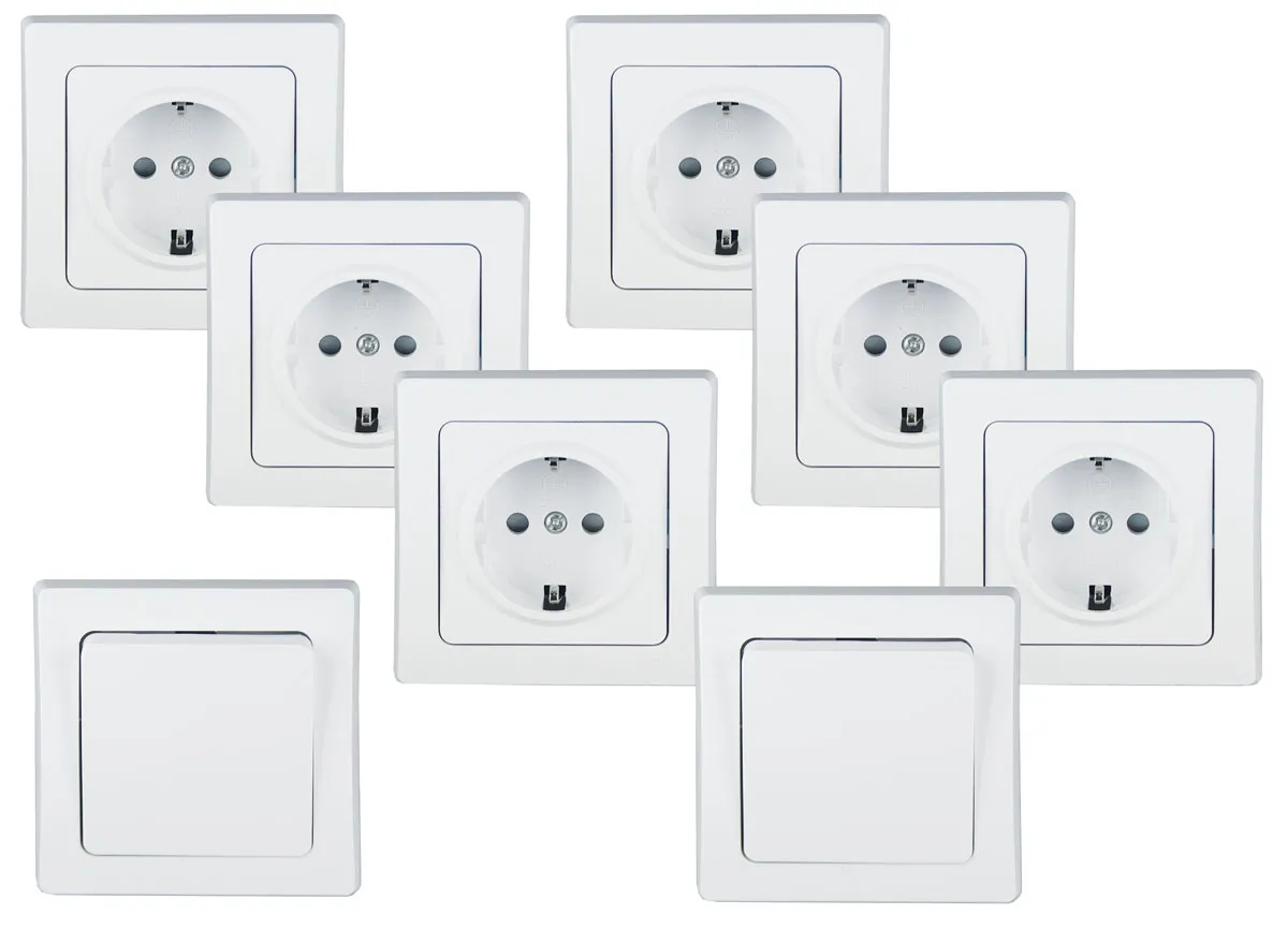 DELPHI Starter-Kit, 16-teilig, weiß 6x Steckdose, 2x Schalter, 8x Rahmen DELPHI Starter-Kit, 16-teilig, weiß 6x Steckdose, 2x Schalter, 8x Rahmen