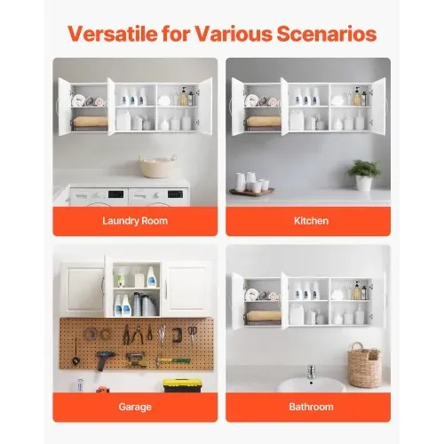 VEVOR Wandschrank für Waschküche, 2-stöckiger Wandhängeschrank mit verstellbarer Ablage, Küchenschrank mit 3 Türen, für Küche Bad Wäscherei, 31,6x137,2x51,6 cm (T x B x H), Oberschrank Weiß – Bild 6