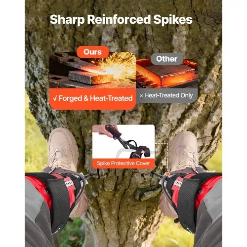 VEVOR Baumkletter-Spikes, höhenverstellbare Baumkletterausrüstung mit Gurten & Spikesschutz, Tragkraft 159 kg, robuste Aluminium-Steigsporen, Baumpflegeausrüstung für Obstpflücker & Jagd, Rot – Bild 4