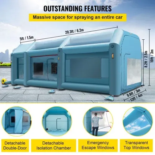 VEVOR Aufblasbare Sprühkabine Zelt 8x4x3m Lackierkabine Zelt 210D Oxford-Gewebe PVC Auto Lackierkabine mit 2 abnehmbaren Türen Gebläse inkl. Ideal für Autolackierung und Reparatur von Motorrädern – Bild 3