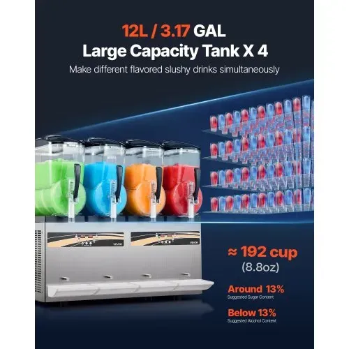 VEVOR Slush Maschine 4 x 12 L, Slusheis Eisbereiter 1650 W (kein Eis Nötig), Elektrische Margarita-Maschine mit Selbstreinigungsfunktion, Geeignet für Frozen Margaritas Frappés Milchshakes Shakes VEVOR Slush Maschine 4 x 12 L, Slusheis Eisbereiter 1650 W (kein Eis Nötig), Elektrische Margarita-Maschine mit Selbstreinigungsfunktion, Geeignet für Frozen Margaritas Frappés Milchshakes Shakes