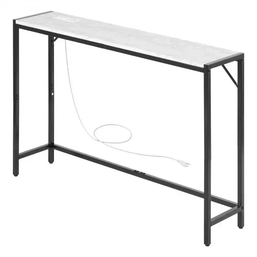 VEVOR Konsolentisch aus Marmor, moderner langer Flurtisch (110 cm) mit Steckdose, dünner Sofa-Beistelltisch mit Eisenrohren, Kippschutz & dreieckiger Stütze für Wohnzimmer Flur Eingangsbereich – Bild 9