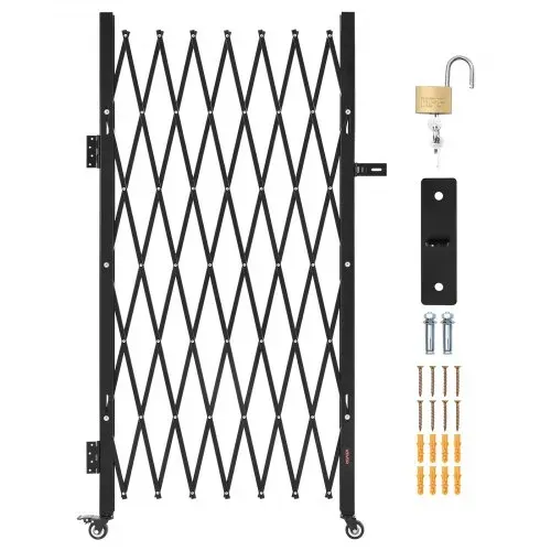 VEVOR Sicherheitstor (Einzel) abschließbares klappbares Scherentor mit 360°-Lenkrollen, einziehbare Stahltore Outdoor, für Eingangssicherheit Garage Lager, Falttor 180 x 161 cm (B x H) Schwarz – Bild 8