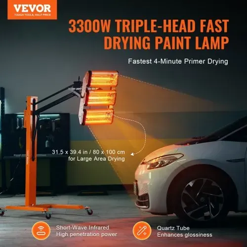 VEVOR Infrarot-Härtungslampe, 3300 W, 1–60 Min. Zeiteinstellung, Auto-Härtungslampe mit automatischer Heizung und Halterung, 8,61 Quadratfuß Backbereich, Sprühbackkabinen-Heizungen, Lacktrockner VEVOR Infrarot-Härtungslampe, 3300 W, 1–60 Min. Zeiteinstellung, Auto-Härtungslampe mit automatischer Heizung und Halterung, 8,61 Quadratfuß Backbereich, Sprühbackkabinen-Heizungen, Lacktrockner