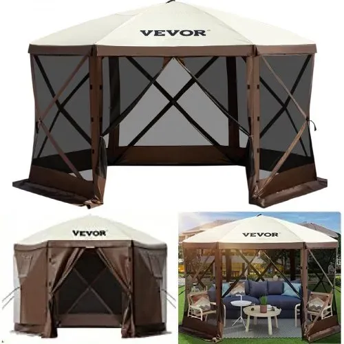 VEVOR Pavillon-Zelt, 3,6 x 3,6 m, 6-seitiges Pop-up-Camping-Überdachungszelt mit Netzfenstern, tragbarer Tragetasche, Erdnägeln, großen Schattenzelten für Camping im Freien, Rasen und Hinterhof – Bild 9