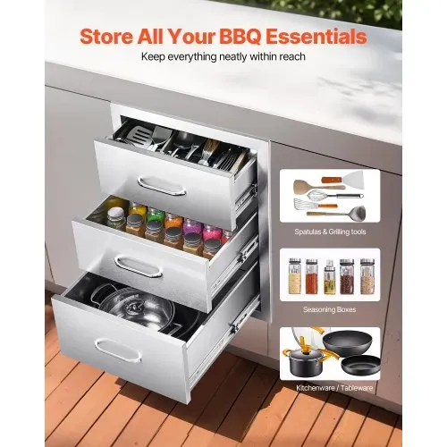 VEVOR Outdoor Küchenschubladen 46x59x59 cm (BxTxH), Dreifach-Grillschubladen aus Edelstahl mit Griffen, Grillschubladen für Außenküche oder Grillinsel-Terrassengrillstation Schubladenschrank VEVOR Outdoor Küchenschubladen 46x59x59 cm (BxTxH), Dreifach-Grillschubladen aus Edelstahl mit Griffen, Grillschubladen für Außenküche oder Grillinsel-Terrassengrillstation Schubladenschrank
