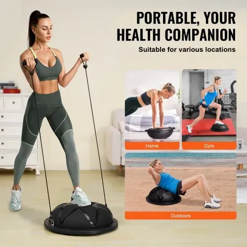 VEVOR Halb-Gymnastikball-Trainer, 23 Zoll Balance Ball Trainer, 660 lbs Tragkraft Stabilitätsball, Yoga-Ball mit Widerstandsbändern und Pumpe, Kraft-Fitnessball für das Heim-Fitnessstudio, Ganzkörpertraining, Schwarz – Bild 5