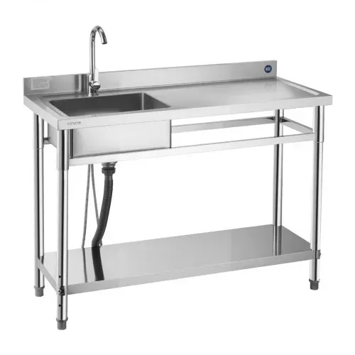 VEVOR Spültisch Spülbecken Edelstahl (120 x 50 x 94 cm), Einzelbecken mit Wasserhahn & Ablage, Küchenspüle für Garage Restaurant Wäscherei, Waschtisch Außenspüle mit Arbeitsplatte (recht) – Bild 9