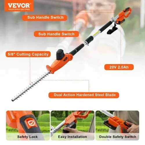 VEVOR Teleskop Heckenschere 20V Heckentrimmer Kupfermotor 17.500U/min Elektroheckenschere 46cm Klingenlänge 188–239cm Ausziehbar 16mm Schnittdurchmesser 30-150° Drehbar inkl.Schnellladegerät Akku VEVOR Teleskop Heckenschere 20V Heckentrimmer Kupfermotor 17.500U/min Elektroheckenschere 46cm Klingenlänge 188–239cm Ausziehbar 16mm Schnittdurchmesser 30-150° Drehbar inkl.Schnellladegerät Akku
