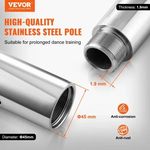 VEVOR Professionelle Tanzstange, Pole Dance Tanzstange Profi ca. 216,3-270 cm Höhenverstellbare Abnehmbare Fitnessstange Spinning Fitness Silber, Statische Tanzstange Fitnessstudios VEVOR Professionelle Tanzstange, Pole Dance Tanzstange Profi ca. 216,3-270 cm Höhenverstellbare Abnehmbare Fitnessstange Spinning Fitness Silber, Statische Tanzstange Fitnessstudios