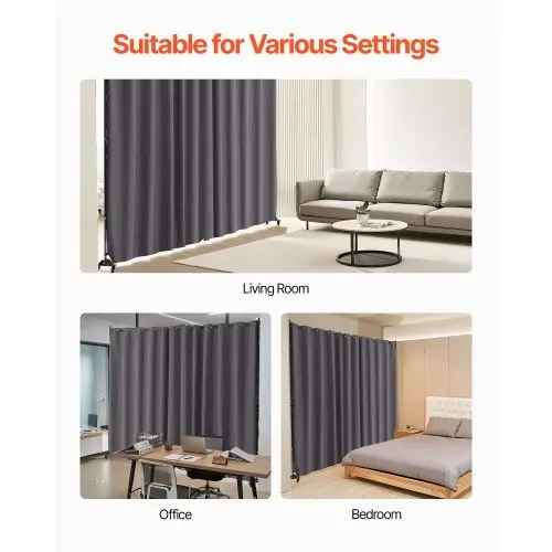 VEVOR Raumteiler Trennwand Paravent Stellwand Einzelpanel, Tragbarer Sichtschutz für Büro Schlafzimmer Esszimmer Arbeitszimmer Balkon, Raumtrenner Rollbar (308,5 x 45 x 245,5 cm), Grau – Bild 5