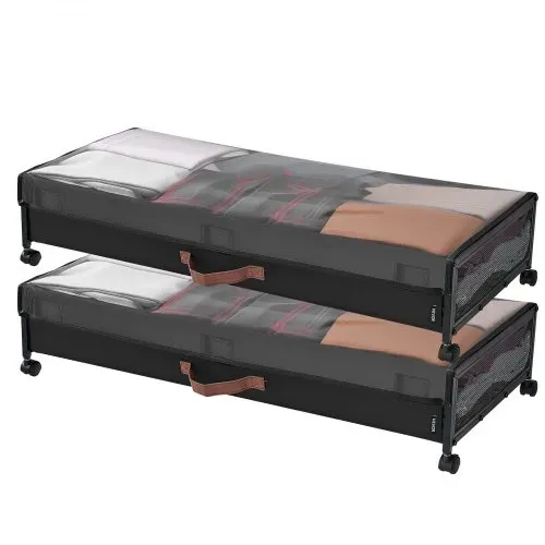 VEVOR Unterbettkommode Unterbettaufbewahrungstasche aus Oxford-Gewebe 2 Stk. rollbar (915 x 460 x 185 mm) Unterbettbehälter mit transparentem Deckel, mobile Aufbewahrungsbox für Kleidung Schuhe – Bild 8