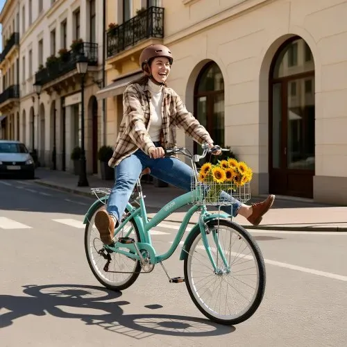 VEVOR Damenfahrrad 26 Zoll Cruiser-Fahrrad 150 kg 7-Gang Citybike Hellgrün, für Pendelfahrten Besorgungen und Strandfahrten, mit verstellbarem PU-Sattel, V-Bremsen, 50-kg-Gepäckträger und Werkzeugsatz – Bild 7